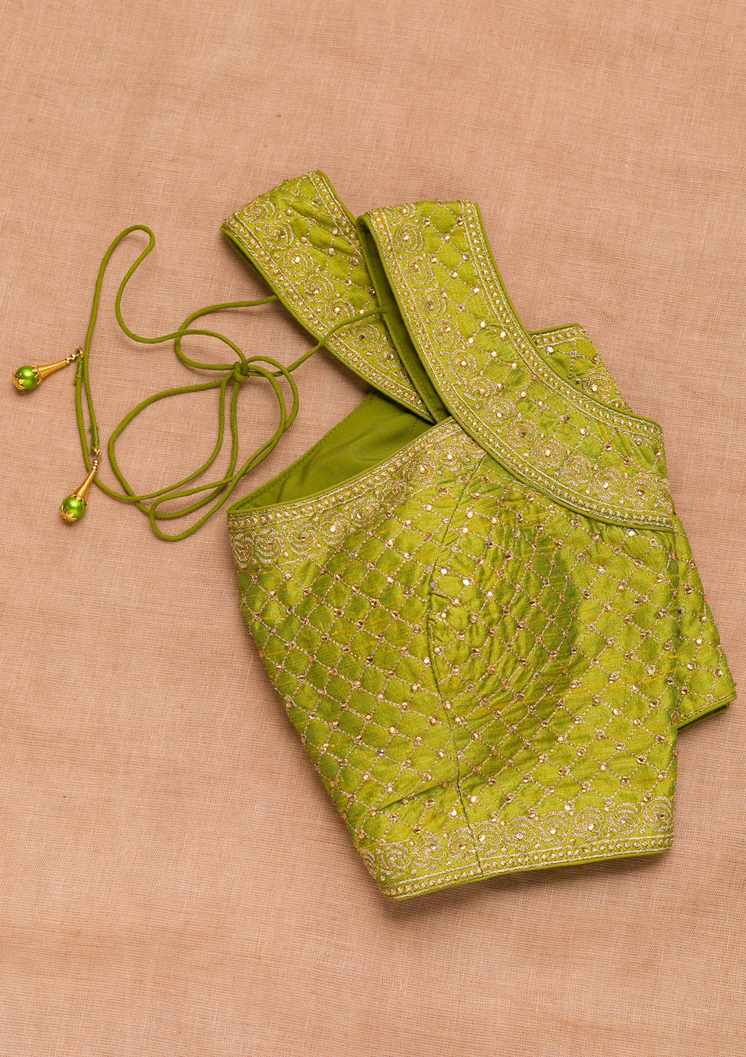 Parrot Green Zariwork Raw Silk Blouse