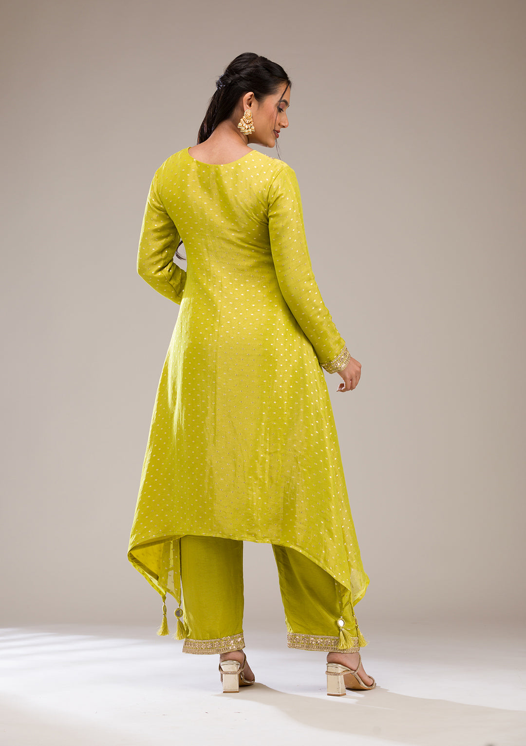 Parrot Green Zariwork Semi Crepe Readymade Salwar Suit