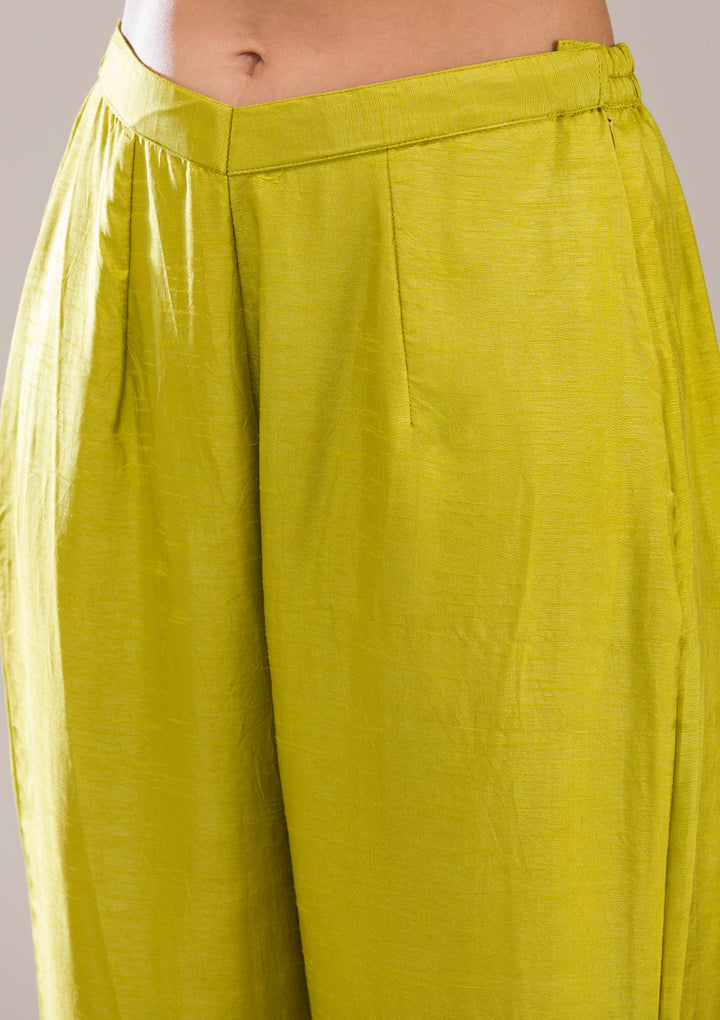 Parrot Green Zariwork Semi Crepe Readymade Salwar Suit
