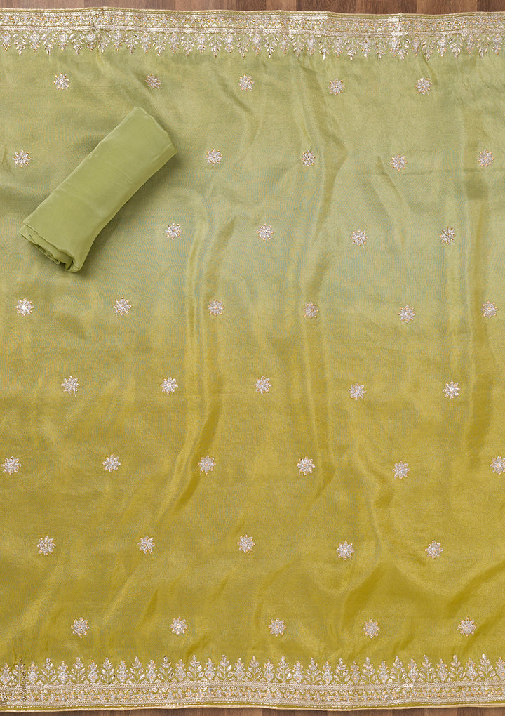 Parrot Green Zariwork Semi Crepe Unstitched Salwar Suit