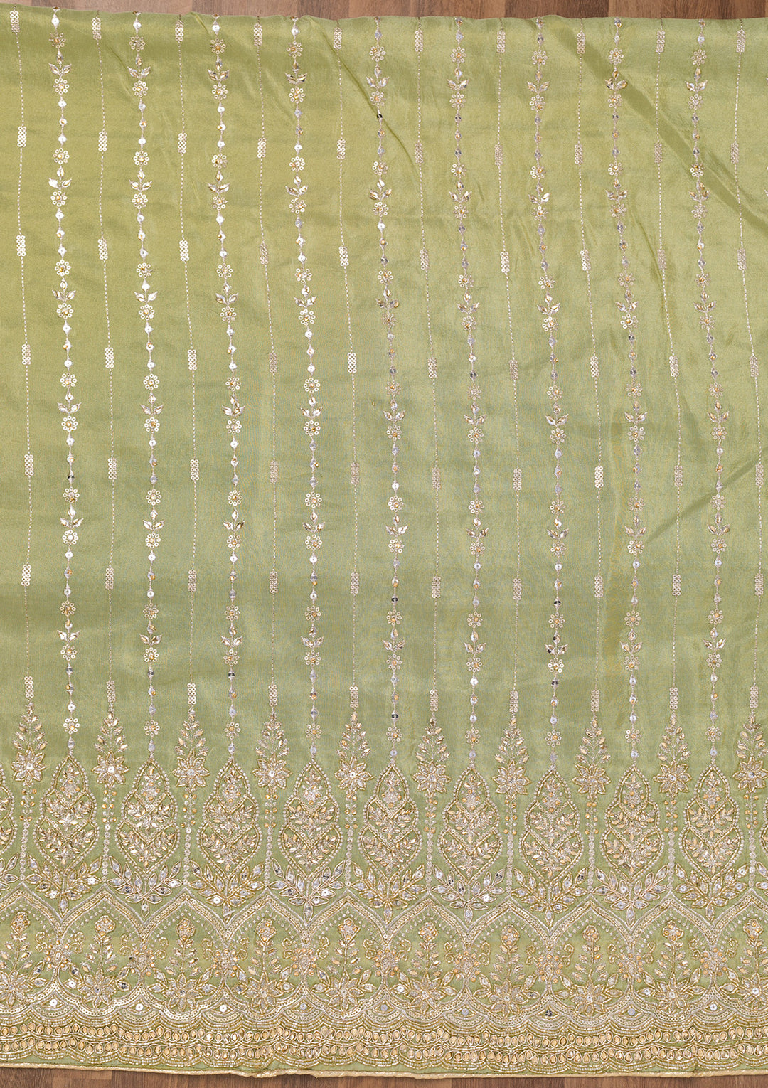 Parrot Green Zariwork Semi Crepe Unstitched Salwar Suit
