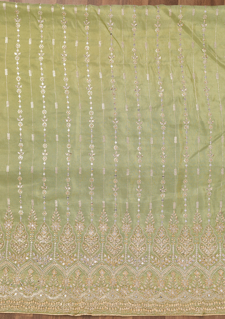 Parrot Green Zariwork Semi Crepe Unstitched Salwar Suit