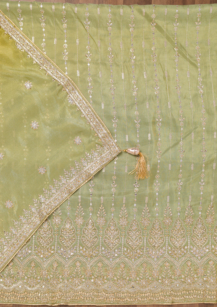 Parrot Green Zariwork Semi Crepe Unstitched Salwar Suit