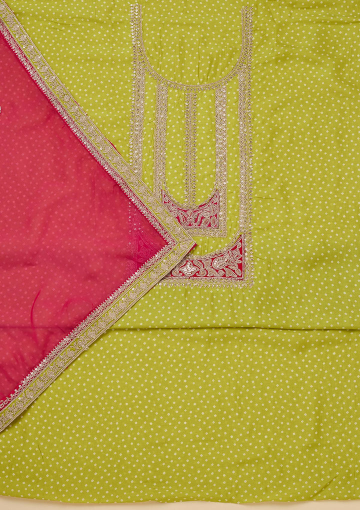 Parrot Green Zariwork Semi Crepe Unstitched Salwar Suit