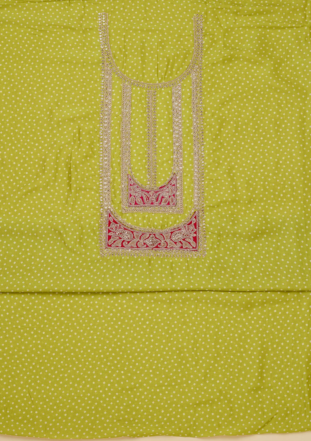 Parrot Green Zariwork Semi Crepe Unstitched Salwar Suit