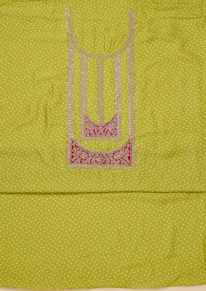 Parrot Green Zariwork Semi Crepe Unstitched Salwar Suit