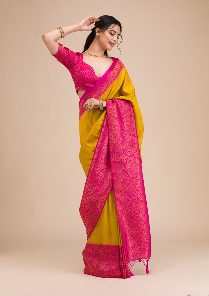 Parrot Green Zariwork Soft Silk Saree