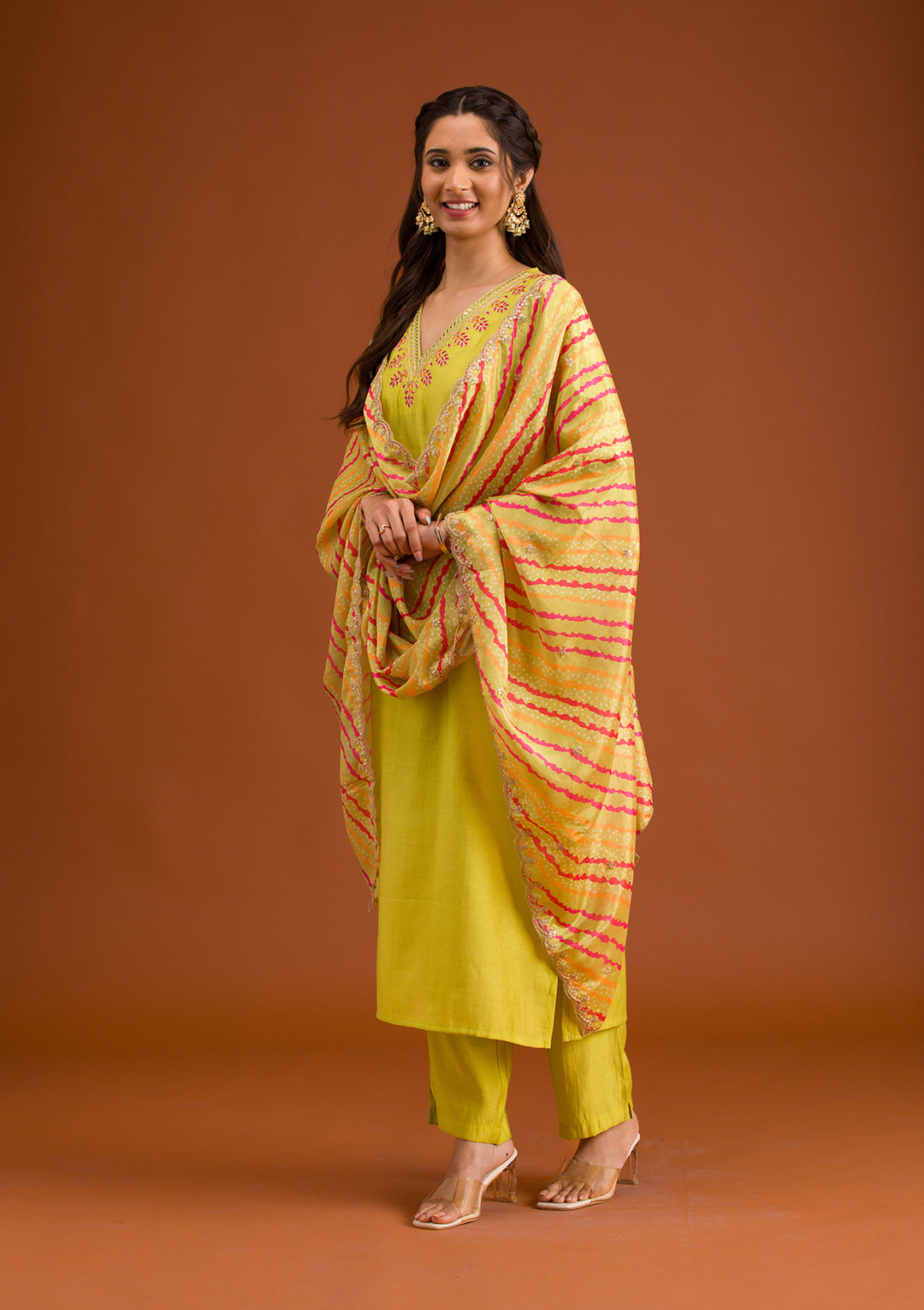 Parrot Green Zariwork Tissue Readymade Salwar Suit