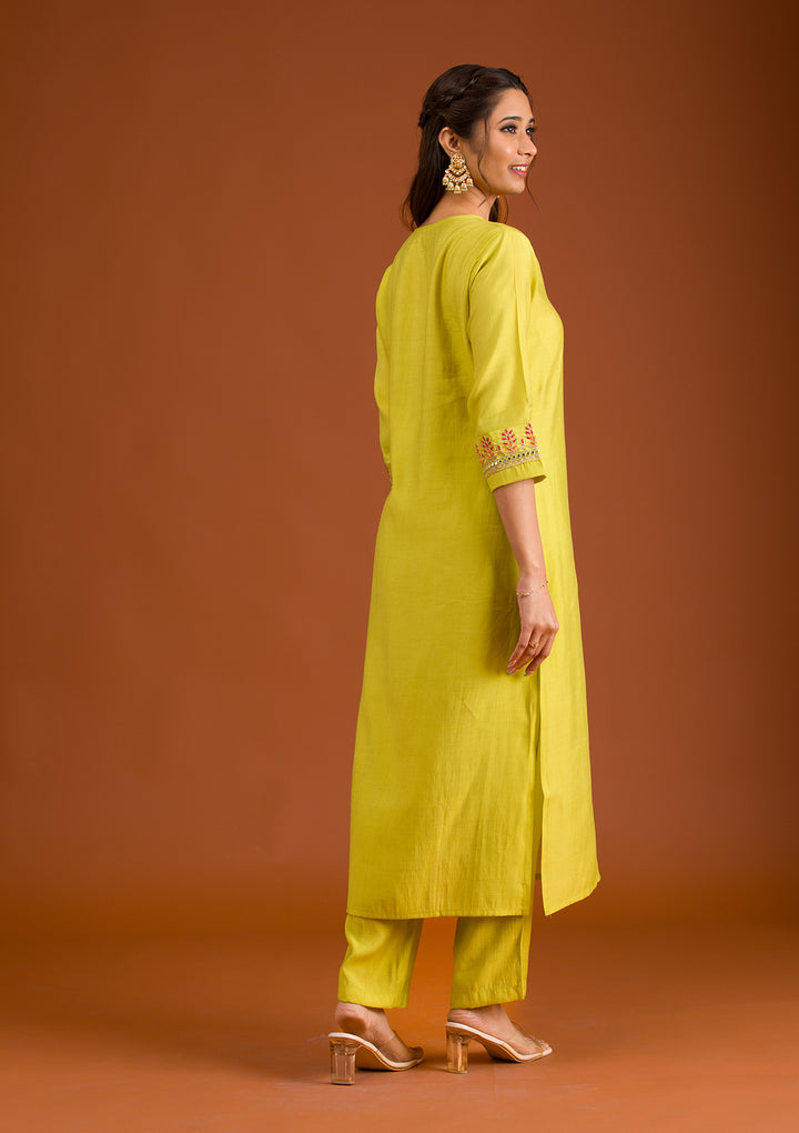 Parrot Green Zariwork Tissue Readymade Salwar Suit
