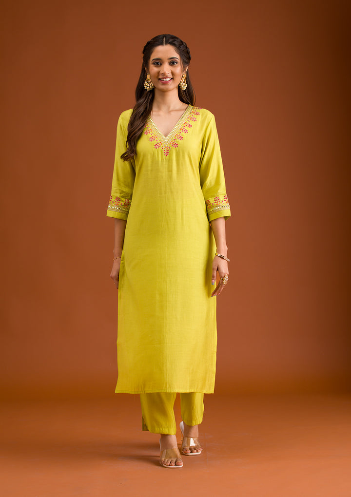 Parrot Green Zariwork Tissue Readymade Salwar Suit