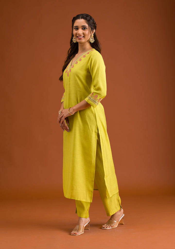 Parrot Green Zariwork Tissue Readymade Salwar Suit