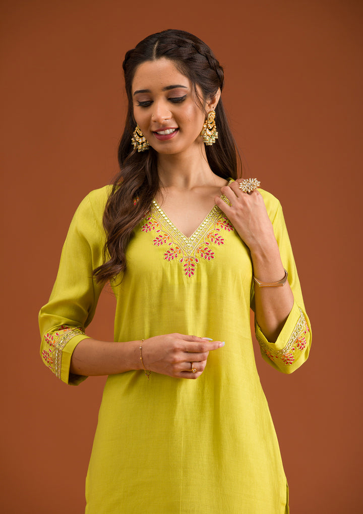 Parrot Green Zariwork Tissue Readymade Salwar Suit
