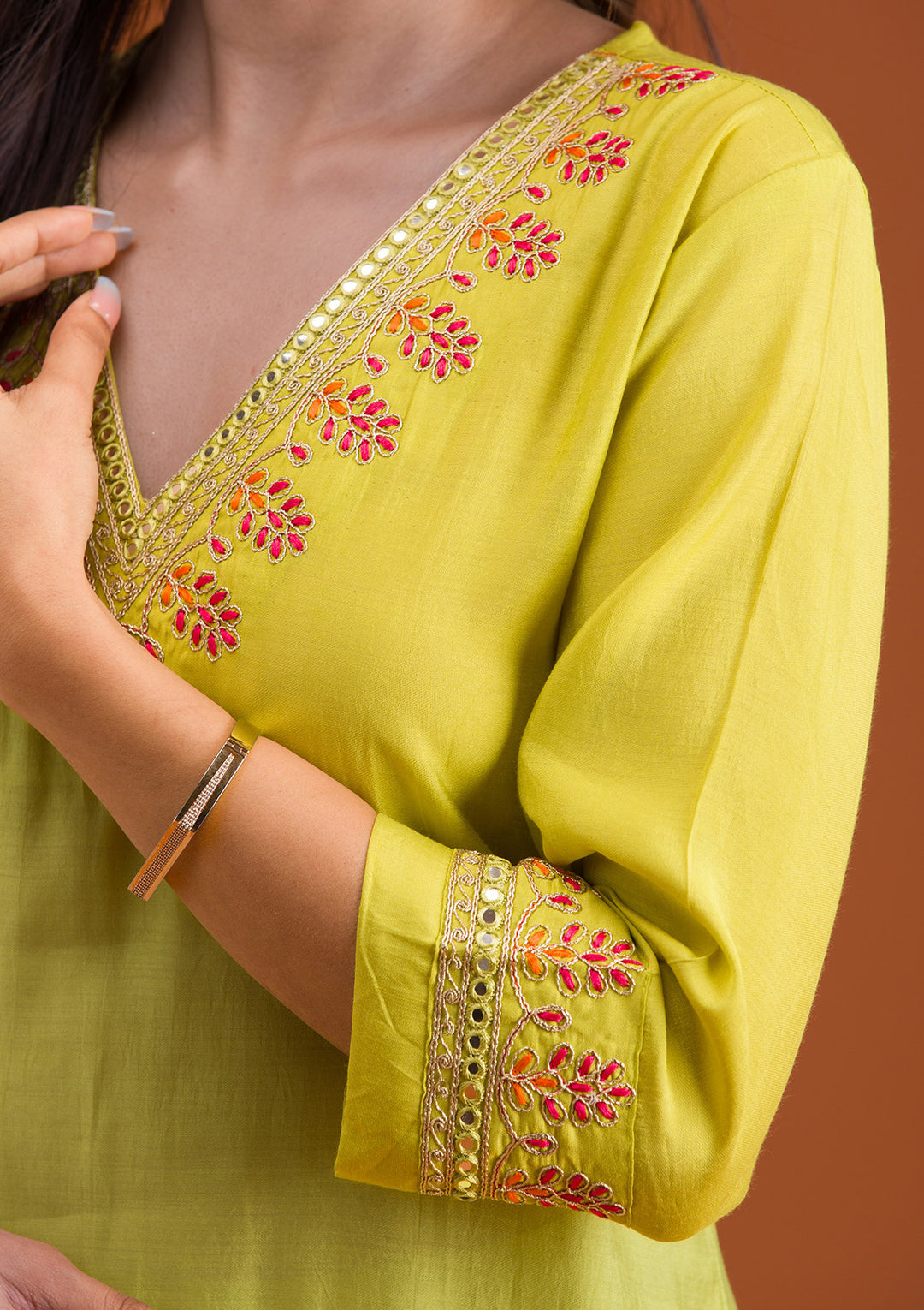Parrot Green Zariwork Tissue Readymade Salwar Suit
