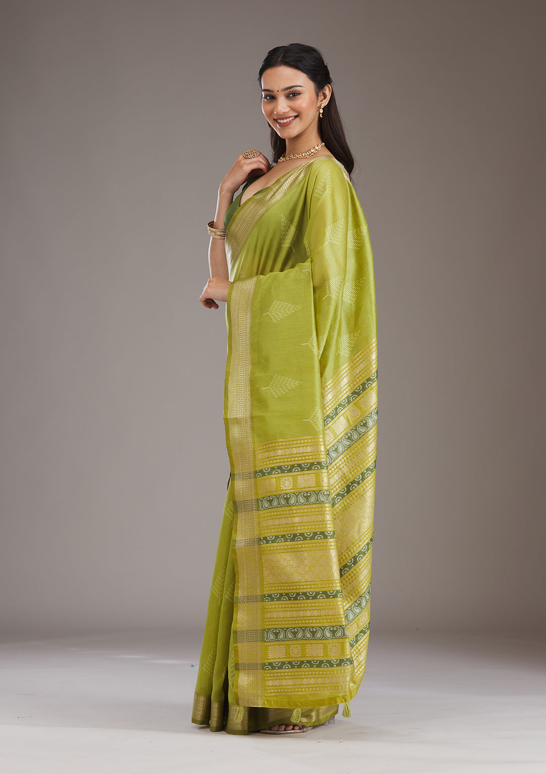 Parrot Green Zariwork Tissue Saree