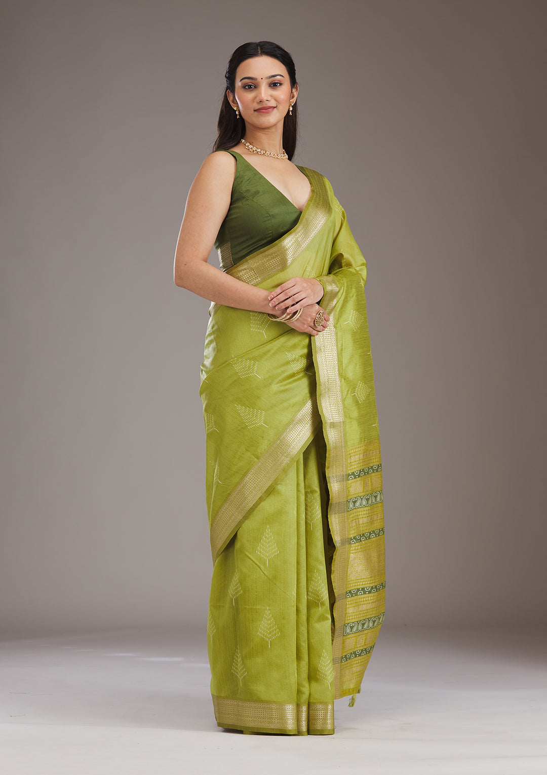 Parrot Green Zariwork Tissue Saree