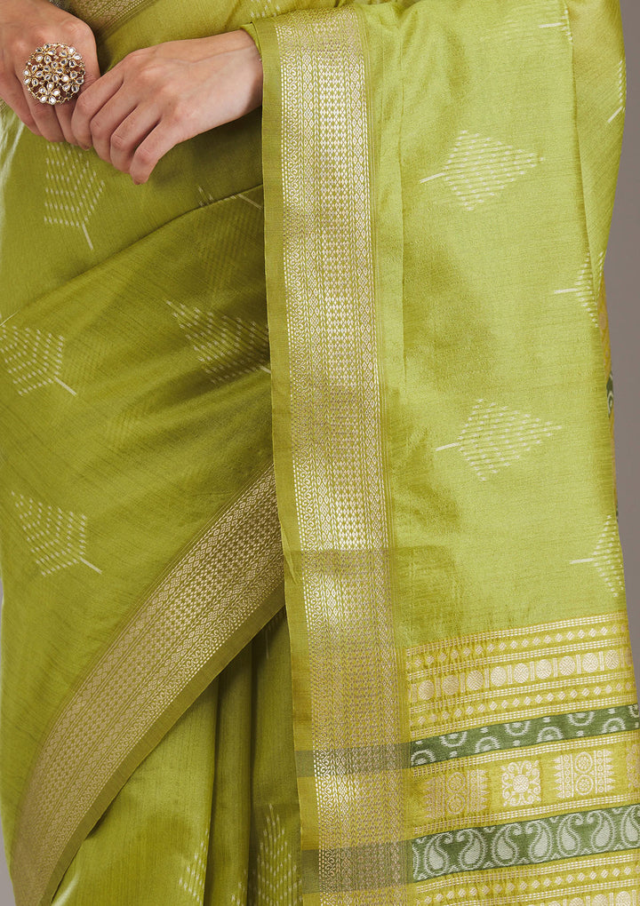 Parrot Green Zariwork Tissue Saree