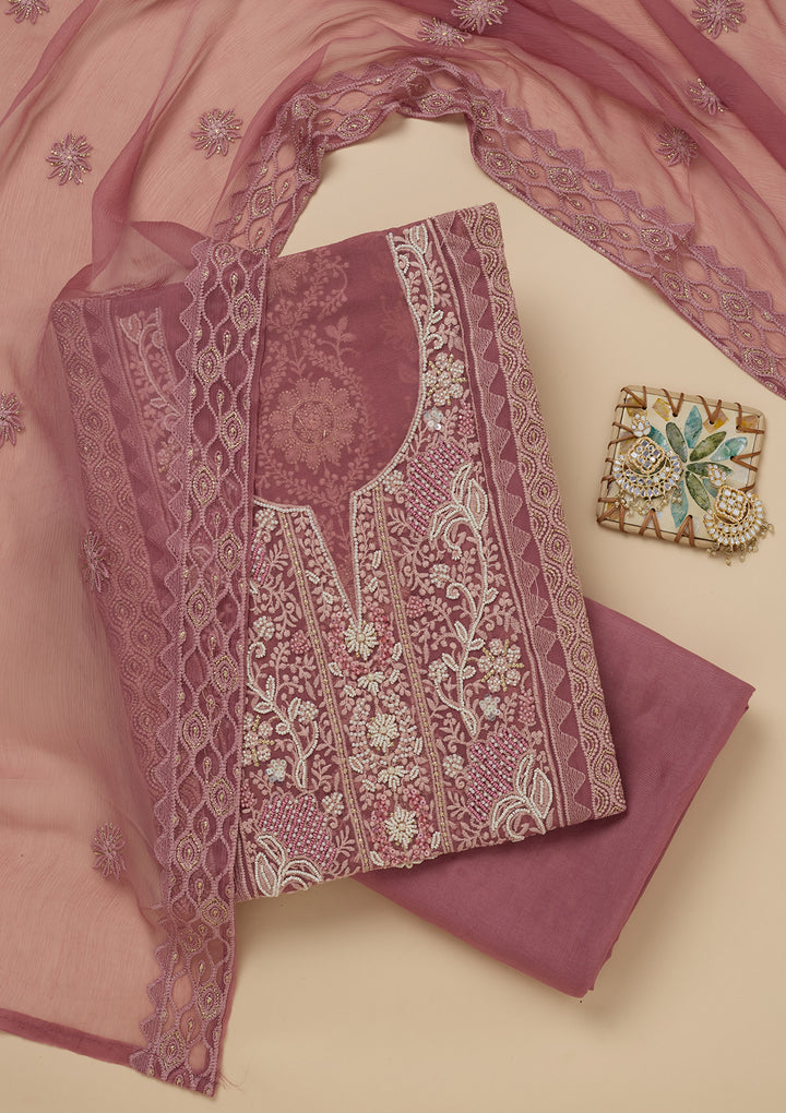 Onion Pink Chikankari Georgette Unstitched Salwar Suit