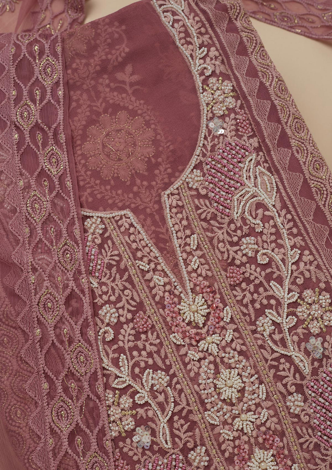 Onion Pink Chikankari Georgette Unstitched Salwar Suit