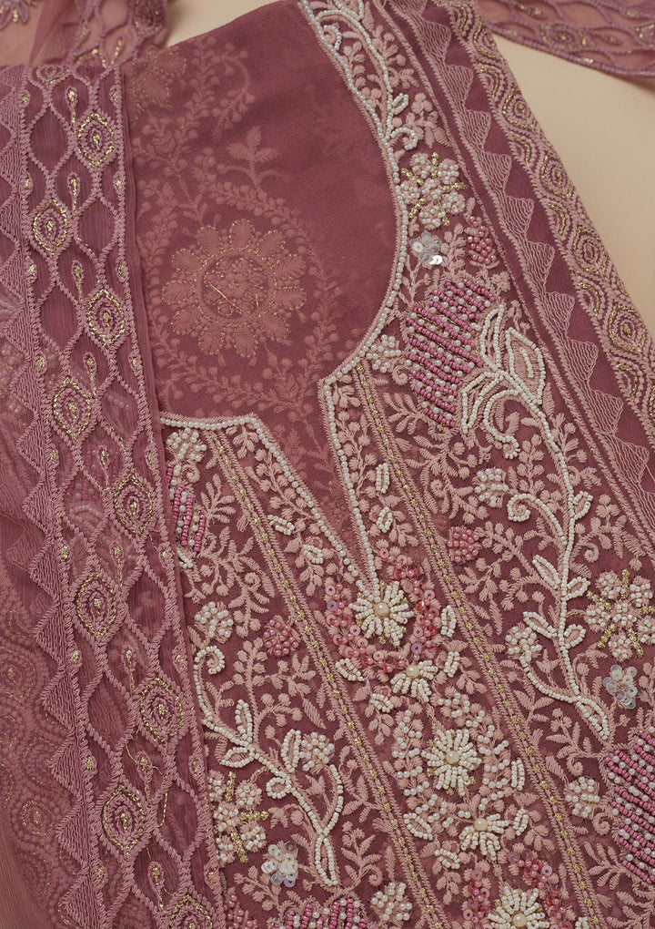 Onion Pink Chikankari Georgette Unstitched Salwar Suit