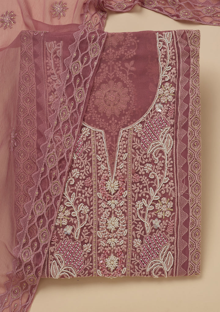 Onion Pink Chikankari Georgette Unstitched Salwar Suit