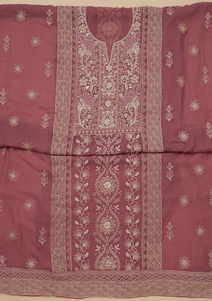 Onion Pink Chikankari Georgette Unstitched Salwar Suit