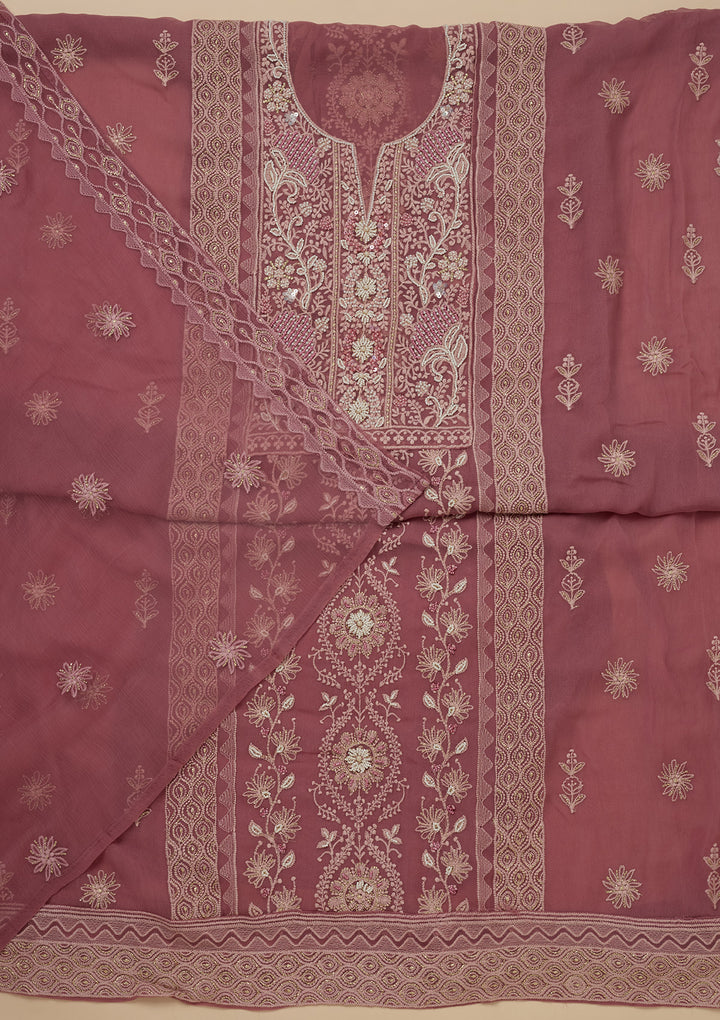 Onion Pink Chikankari Georgette Unstitched Salwar Suit