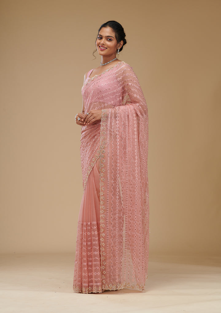 Peach Cutdana Chiffon Saree