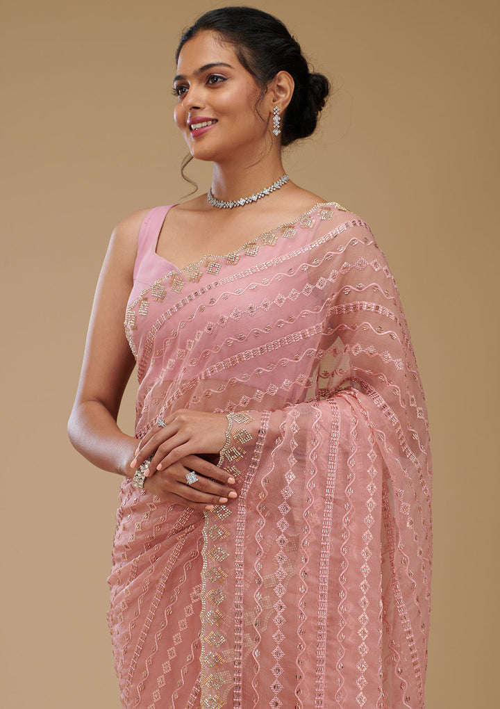 Peach Cutdana Chiffon Saree