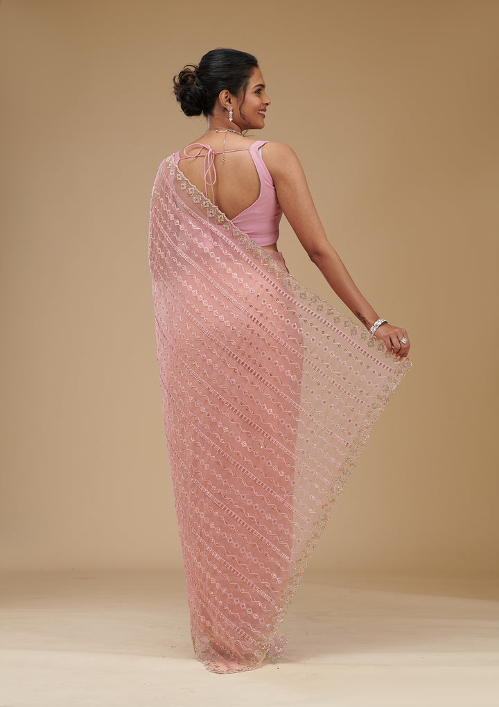 Peach Cutdana Chiffon Saree