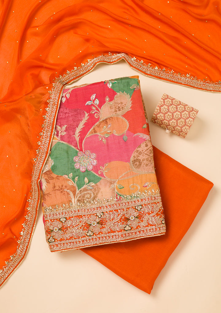 Orange Cutdana Crepe Unstitched Salwar Suit