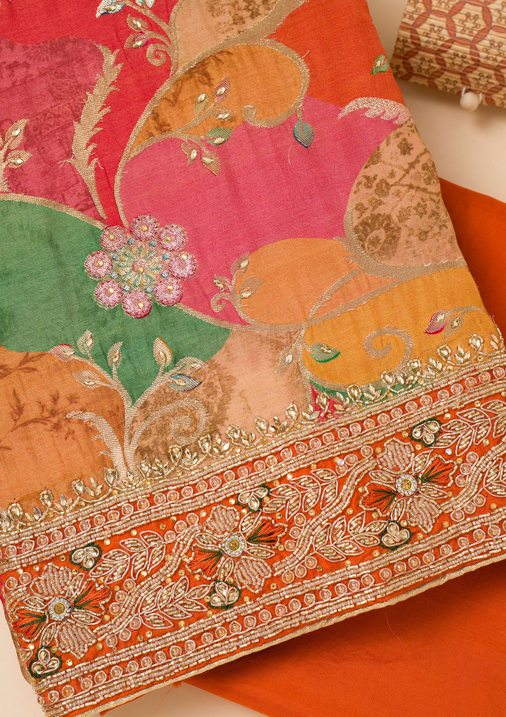 Orange Cutdana Crepe Unstitched Salwar Suit