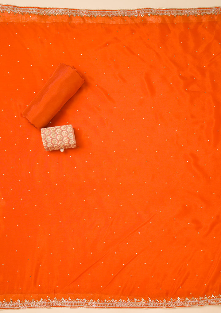 Orange Cutdana Crepe Unstitched Salwar Suit