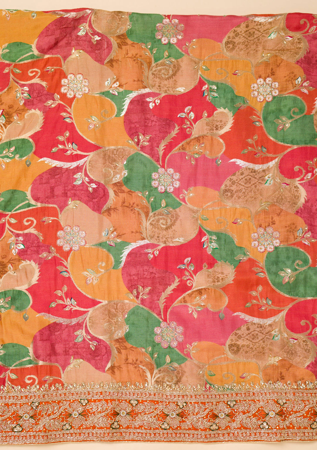 Orange Cutdana Crepe Unstitched Salwar Suit