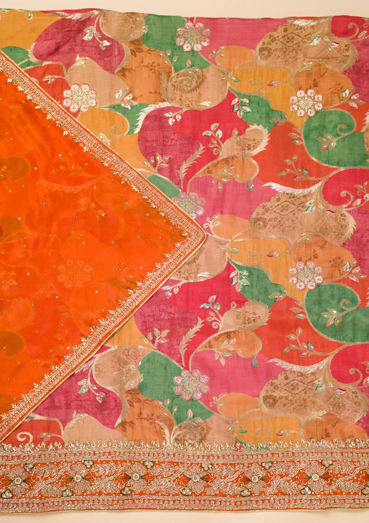 Orange Cutdana Crepe Unstitched Salwar Suit