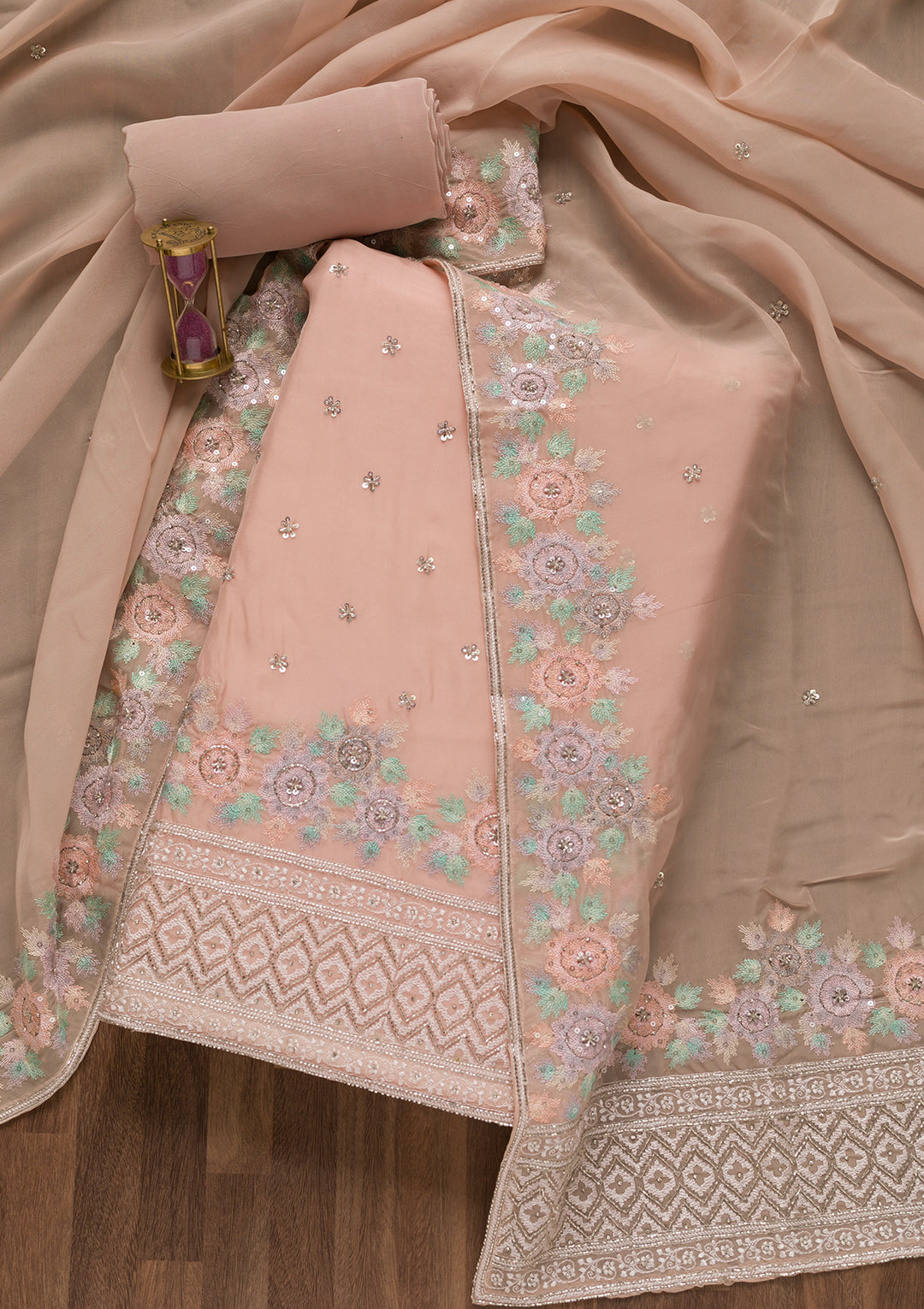 Peach Cutdana Tissue Unstitched Salwar Suit