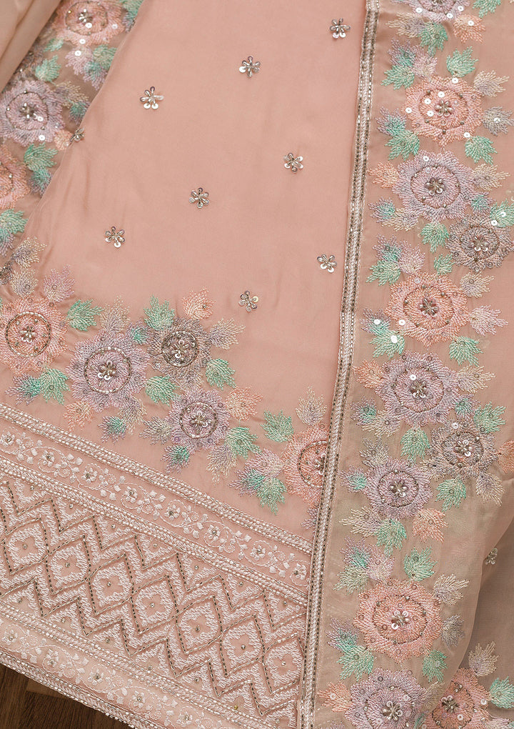 Peach Cutdana Tissue Unstitched Salwar Suit