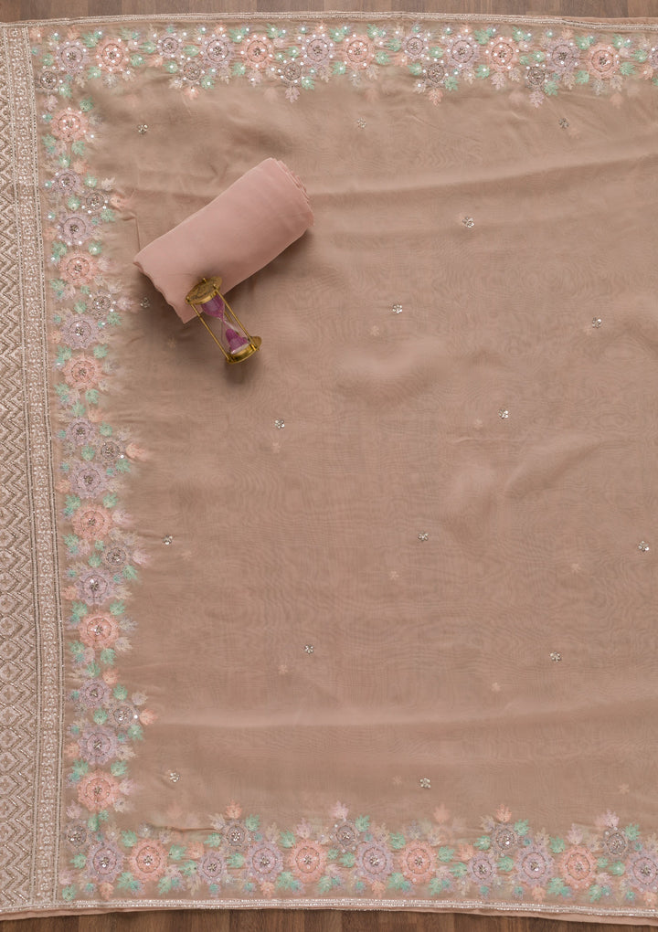 Peach Cutdana Tissue Unstitched Salwar Suit