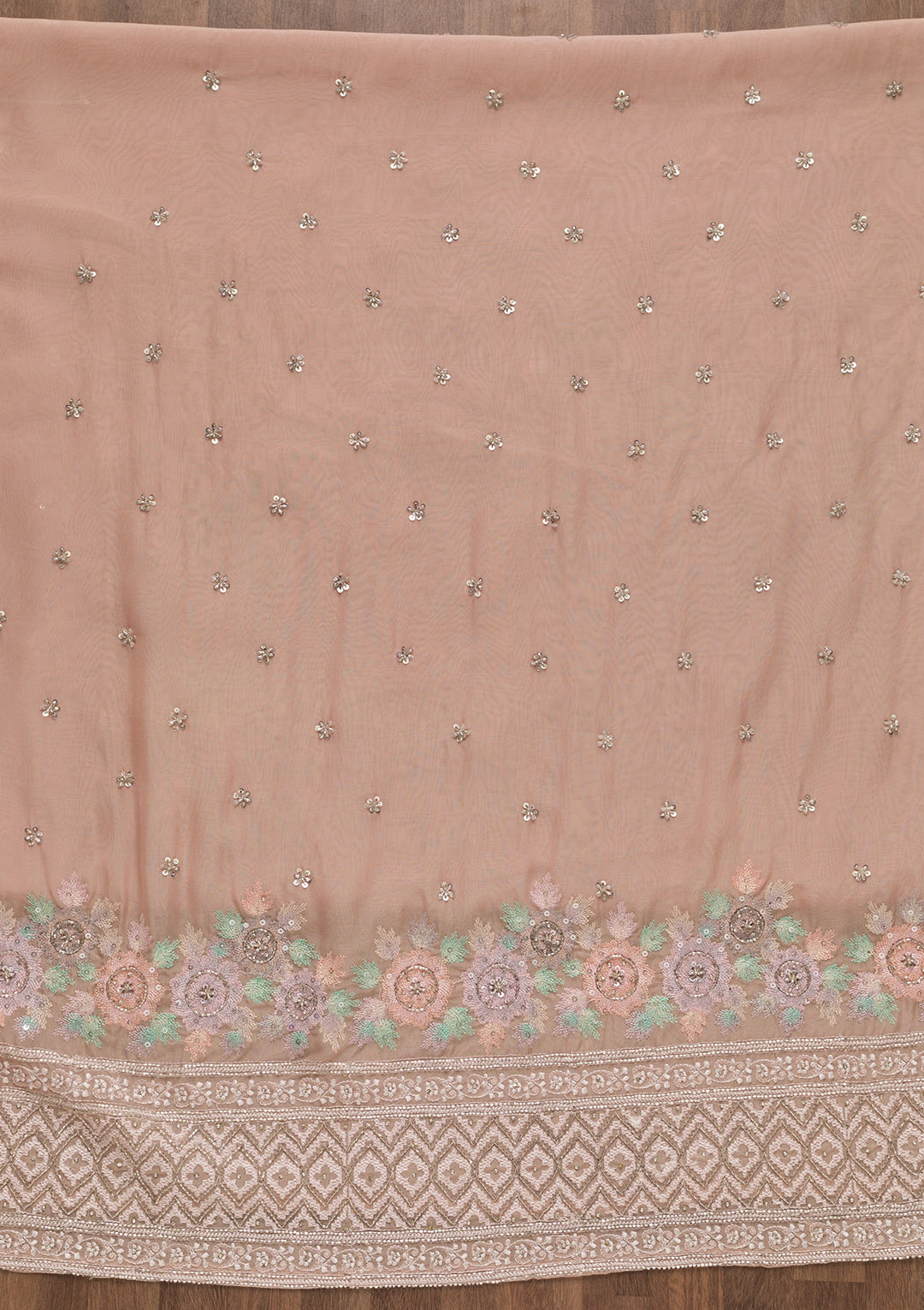 Peach Cutdana Tissue Unstitched Salwar Suit