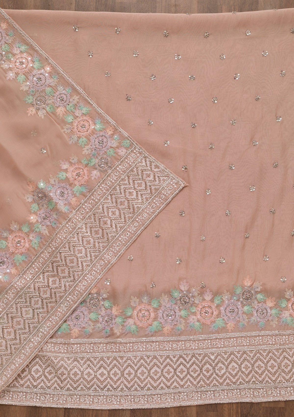 Peach Cutdana Tissue Unstitched Salwar Suit