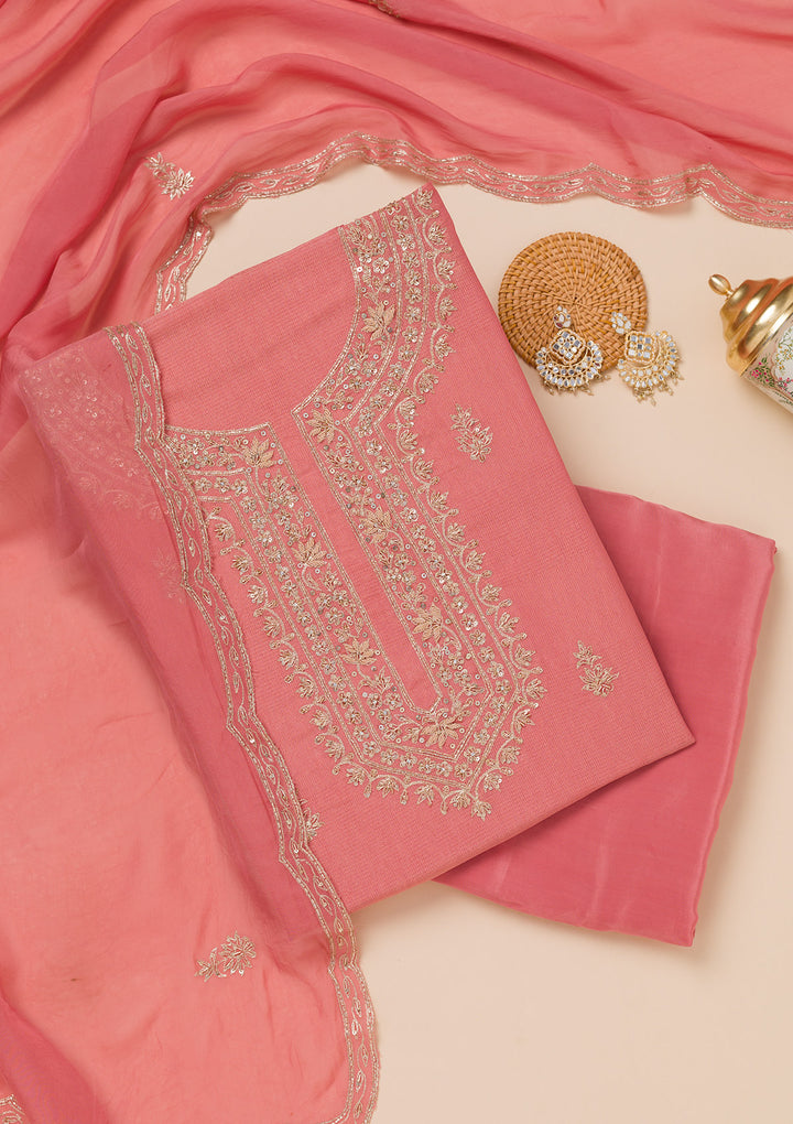 Peach Cutdana Tissue Unstitched Salwar Suit