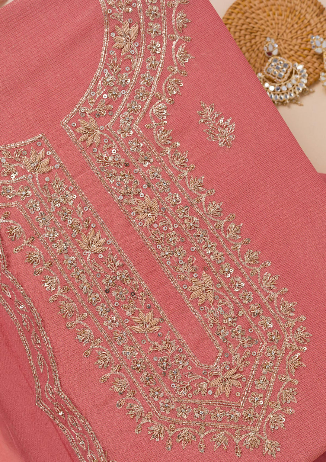 Peach Cutdana Tissue Unstitched Salwar Suit