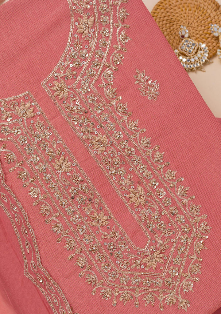 Peach Cutdana Tissue Unstitched Salwar Suit