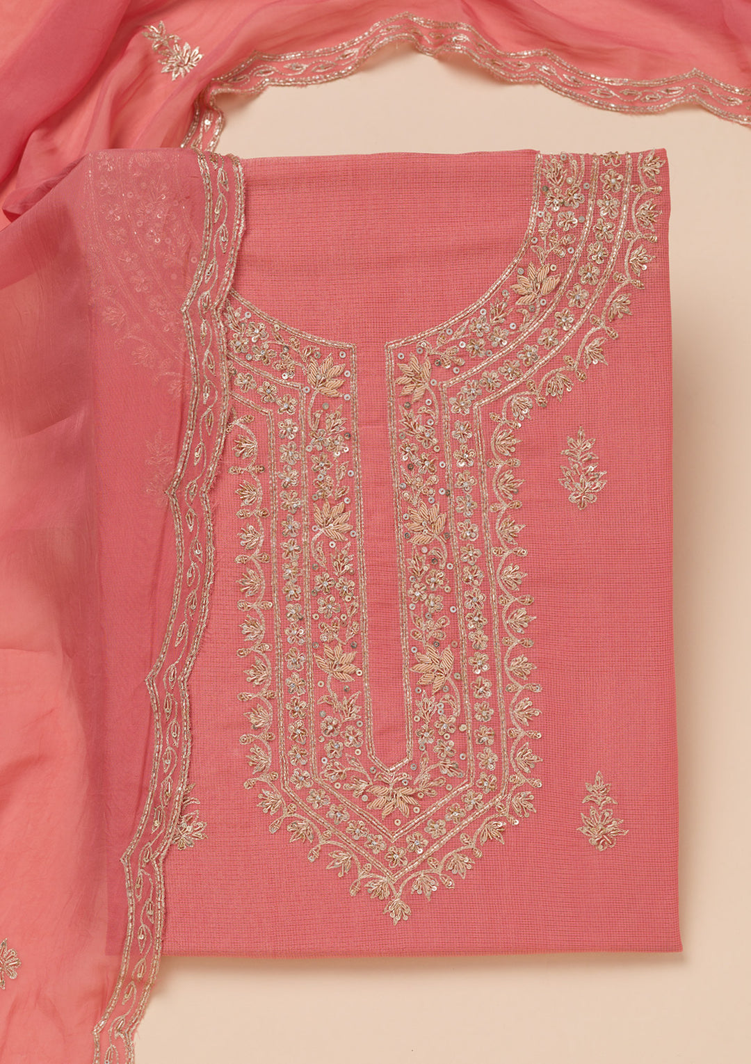 Peach Cutdana Tissue Unstitched Salwar Suit