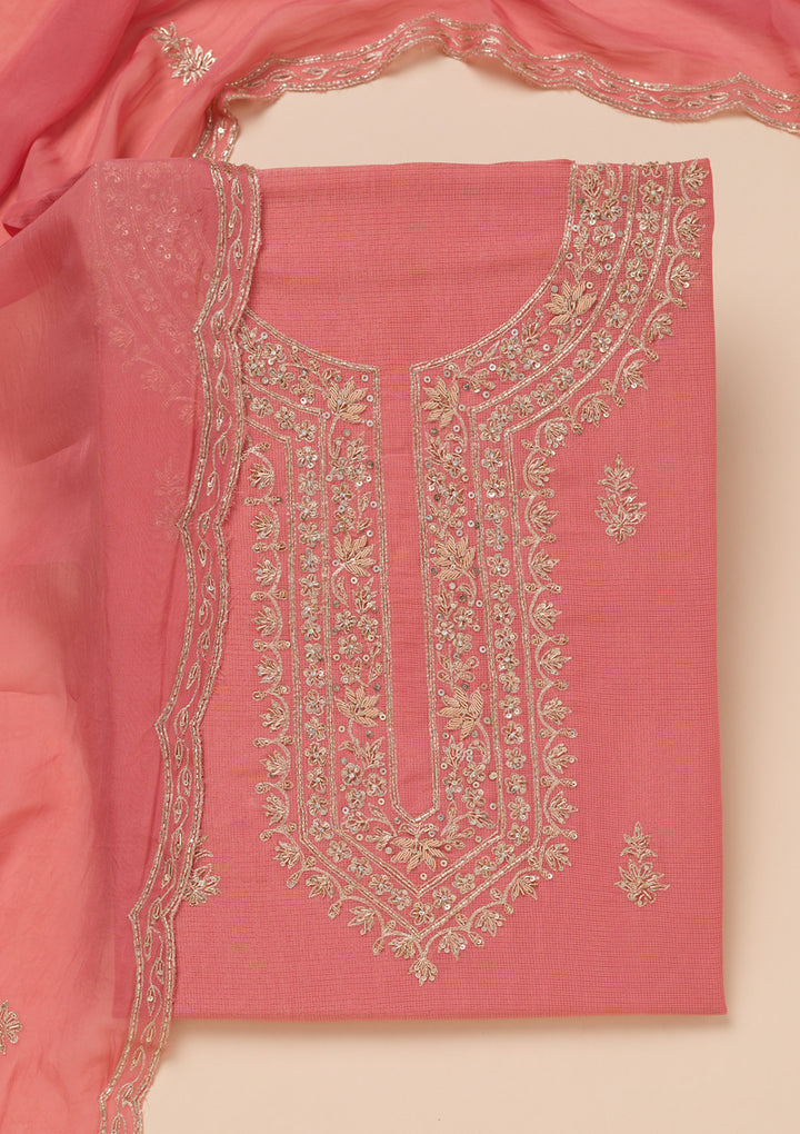 Peach Cutdana Tissue Unstitched Salwar Suit