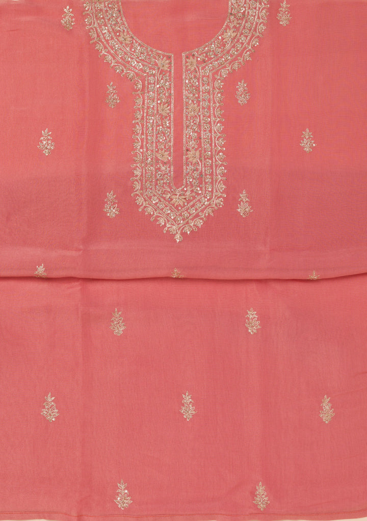 Peach Cutdana Tissue Unstitched Salwar Suit
