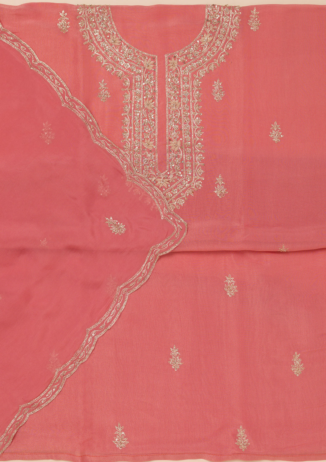 Peach Cutdana Tissue Unstitched Salwar Suit