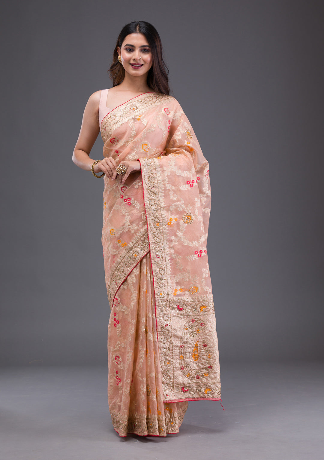 Peach Cutdana Tissue Saree