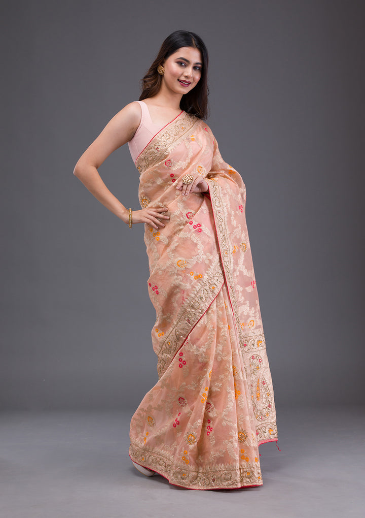 Peach Cutdana Tissue Saree