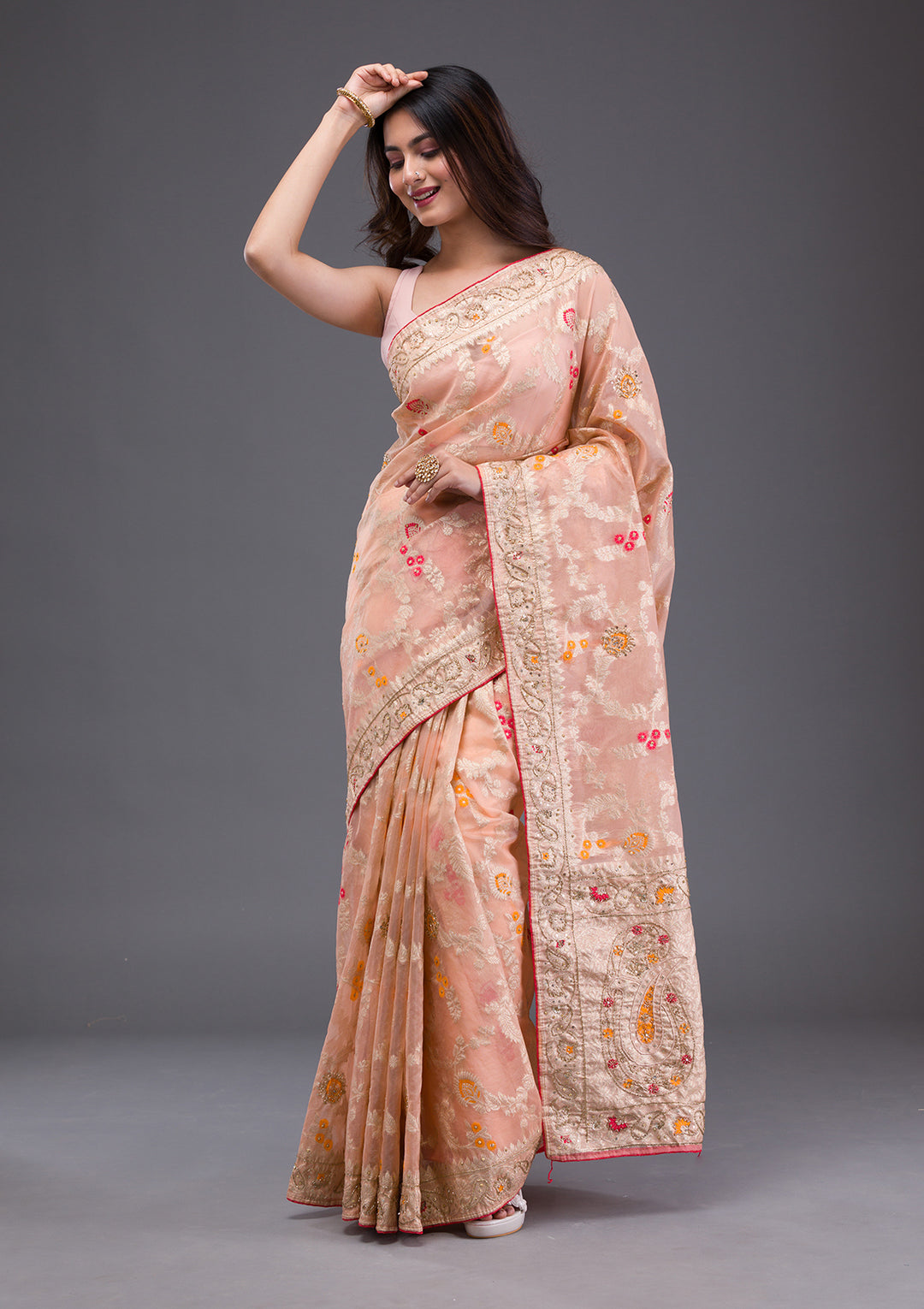 Peach Cutdana Tissue Saree