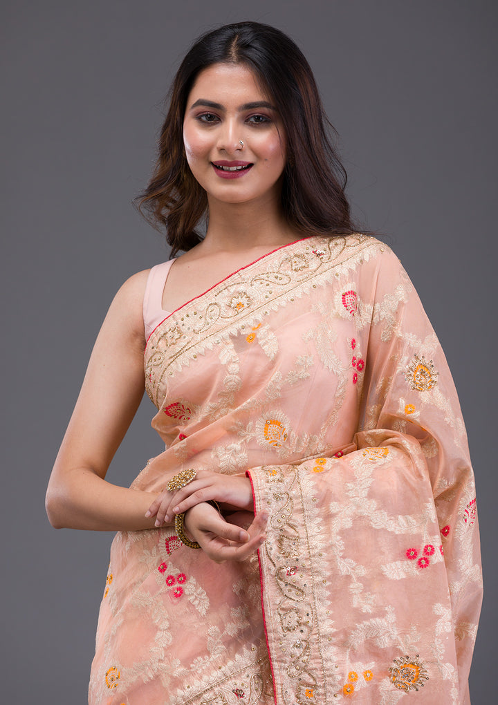 Peach Cutdana Tissue Saree